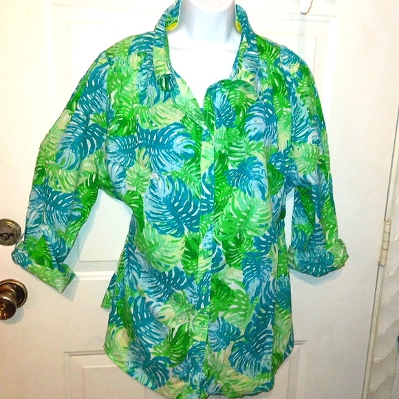 EUC~LAURA SCOTT Woman~Gorgeous Plus Size Button Down Cotton Top~20\22W - Picture 1 of 15